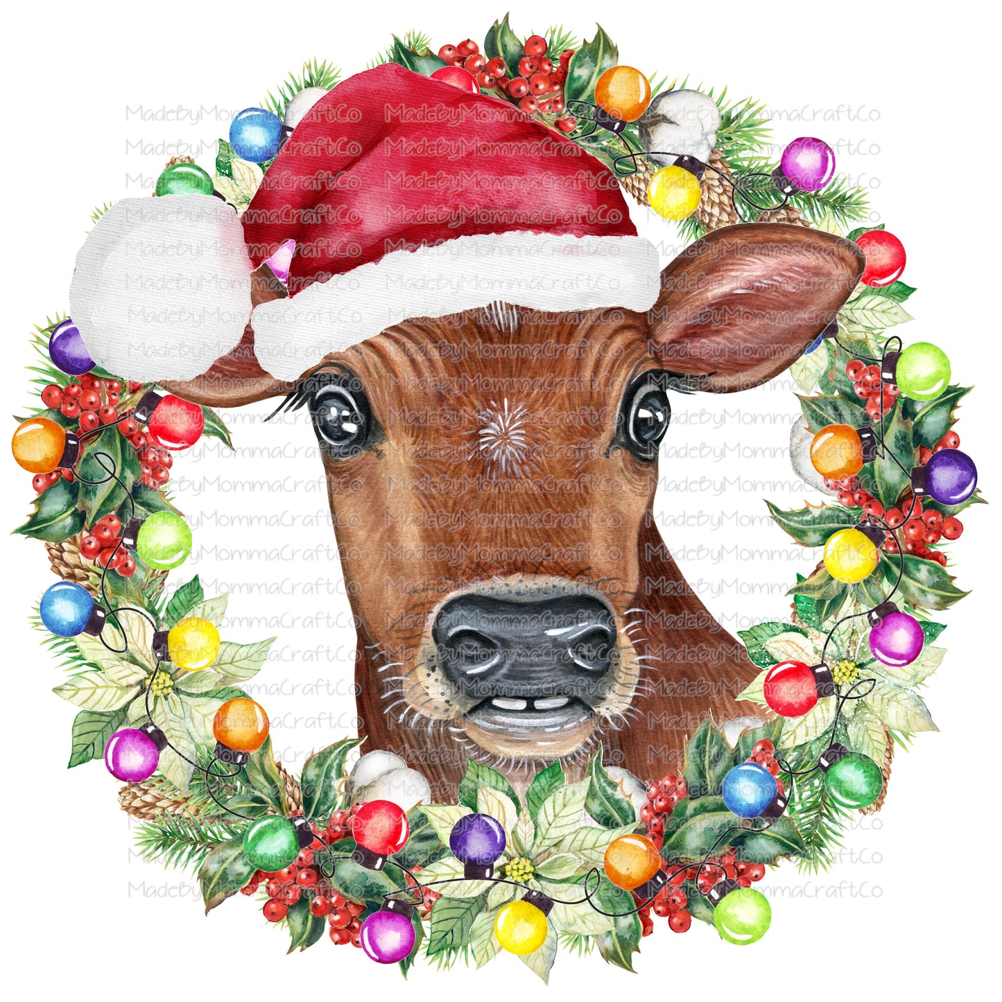 Christmas Wreath Cow -Cheat Clear Waterslide™ or White Cast Sticker