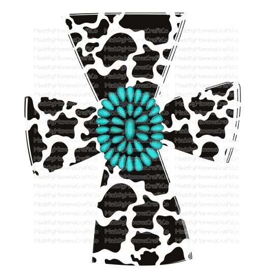 Cow Print Cross Western Christian - Cheat Clear Waterslide™ or White Cast Sticker