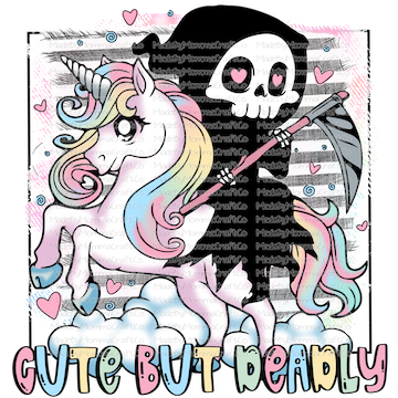 CUTE BUT DEADLY unicorn halloween scary  -Cheat Clear Waterslide™ or White Cast Sticker