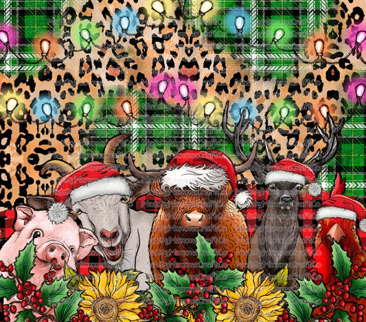 Christmas Farm Animals Tumbler Wrap - Sublimation Vinyl Or Waterslide Wrap