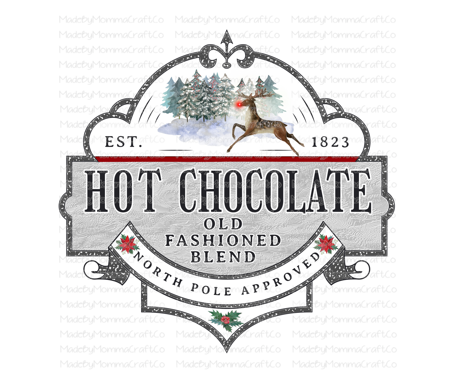 Hot Chocolate Reindeer - Christmas - Cheat Clear Waterslide™ or White Cast Sticker