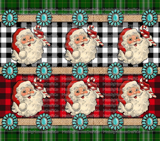 Christmas Santa Plaid Tumbler Wrap - Sublimation Vinyl Or Waterslide Wrap