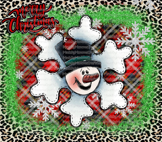 Christmas Snowman Leopard Plaid Tumbler Wrap - Sublimation Vinyl Or Waterslide Wrap