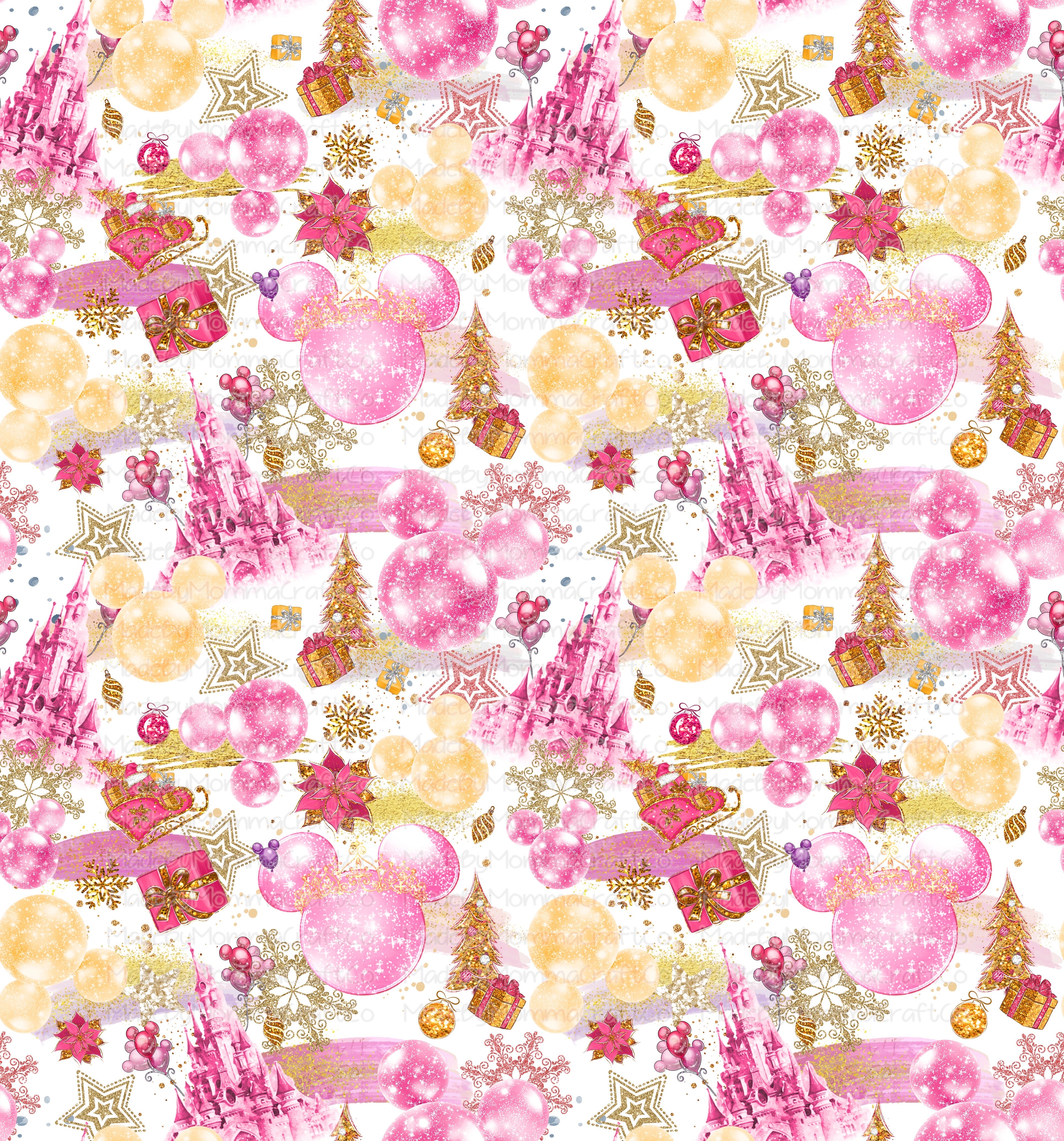 Pink Magical Christmas Tumbler Pattern - Vinyl Or Waterslide Seamless Wrap