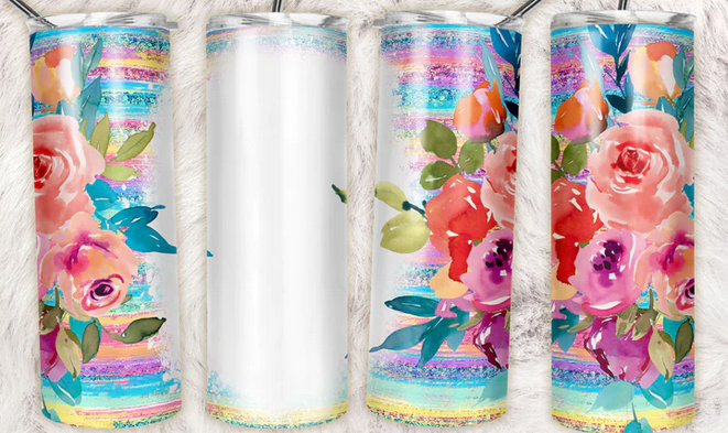 Colorful Stripe Floral Sublimation or Waterslide Wrap - 20oz and 30oz