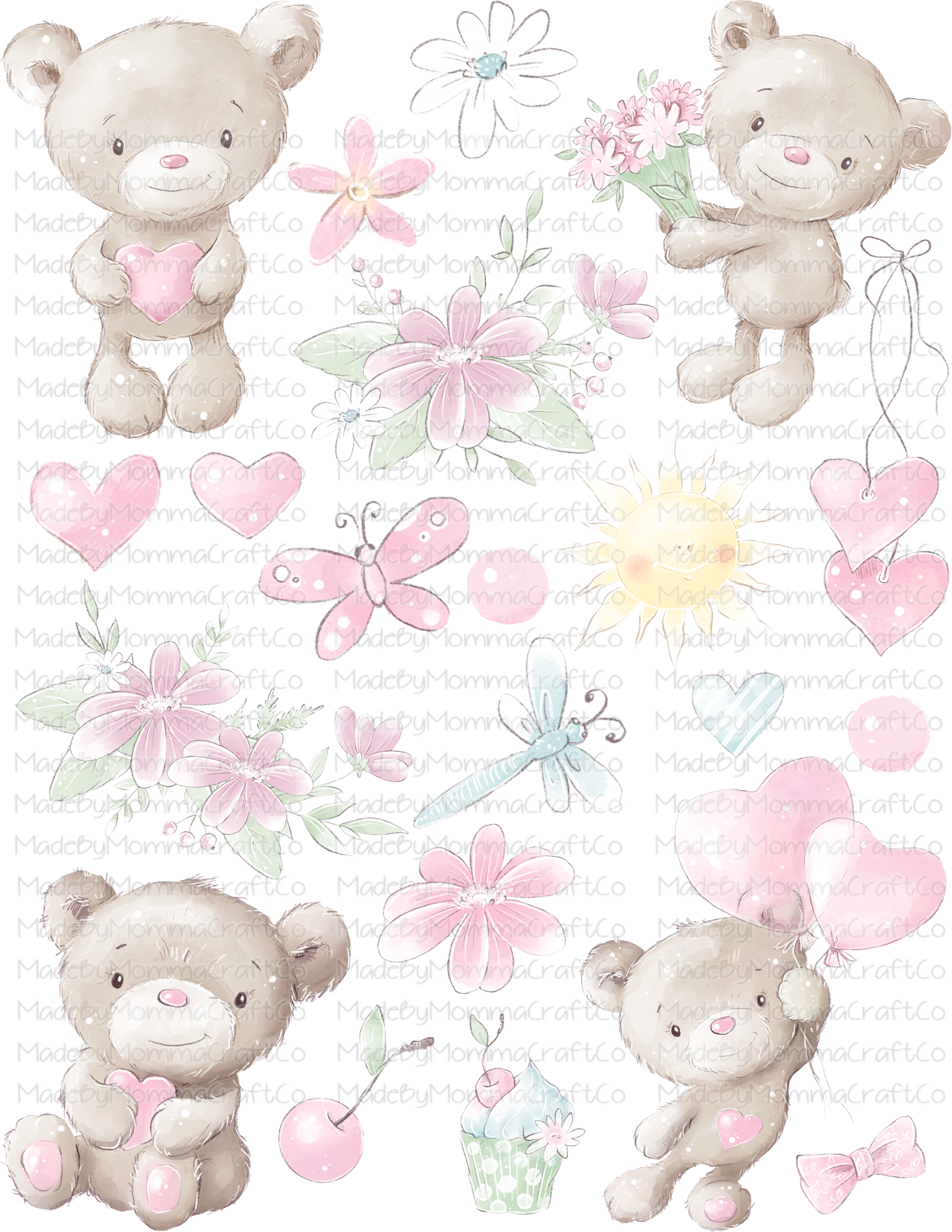 Cute Bears Cheat Clear Waterslide ™ or Sticker Themed Sheet  Elements Sheet