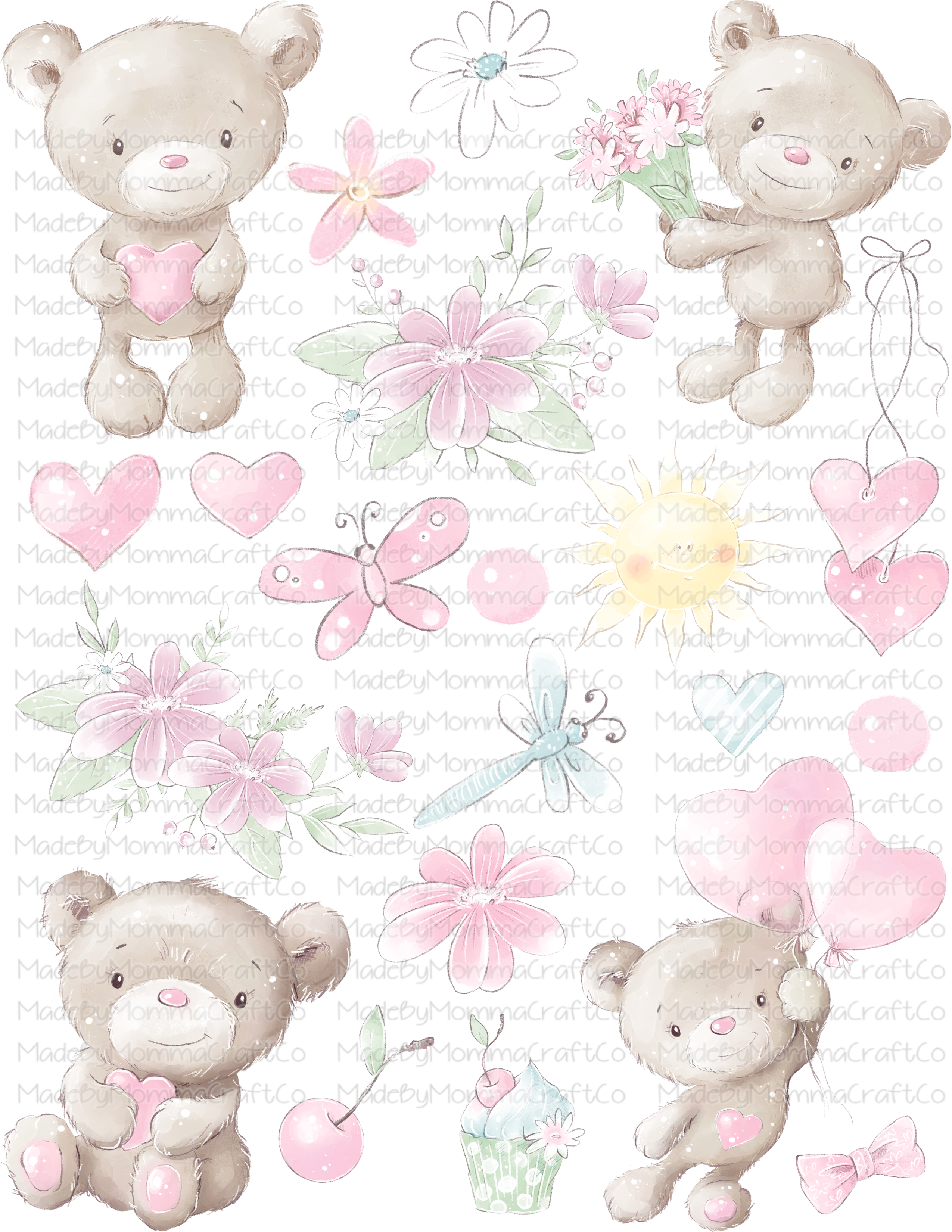 Cute Bears Cheat Clear Waterslide ™ or Sticker Themed Sheet  Elements Sheet