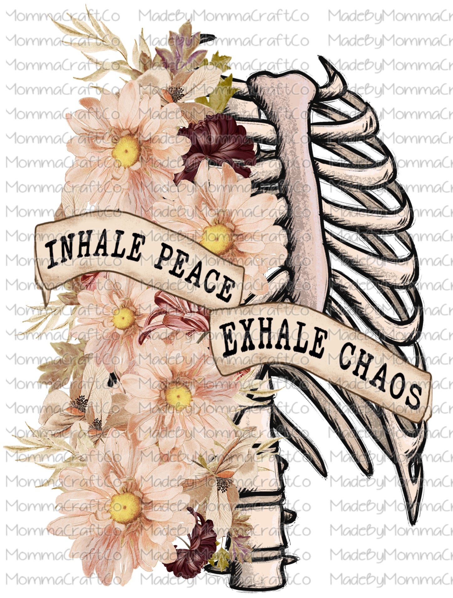 Inhale Peace Exhale Chaos Skeleton Floral Vintage - Cheat Clear Waterslide Decal or Digital Download