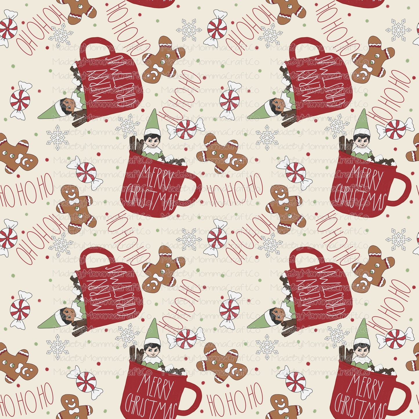 Elf Hot Cocoa Christmas Tumbler Pattern - Vinyl Or Waterslide Seamless Wrap