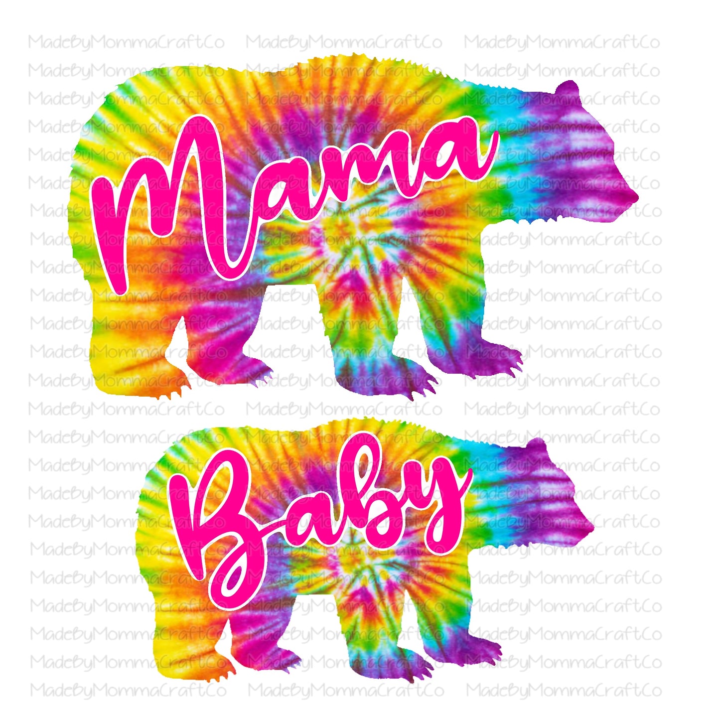 Tie Dye Mama Bear Baby Bear Set - Cheat Clear Waterslide™ or White Cast Sticker