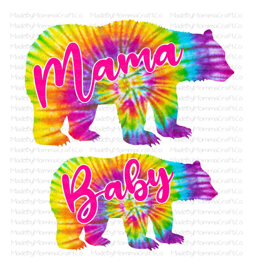 Tie Dye Mama Bear Baby Bear Set - Cheat Clear Waterslide™ or White Cast Sticker