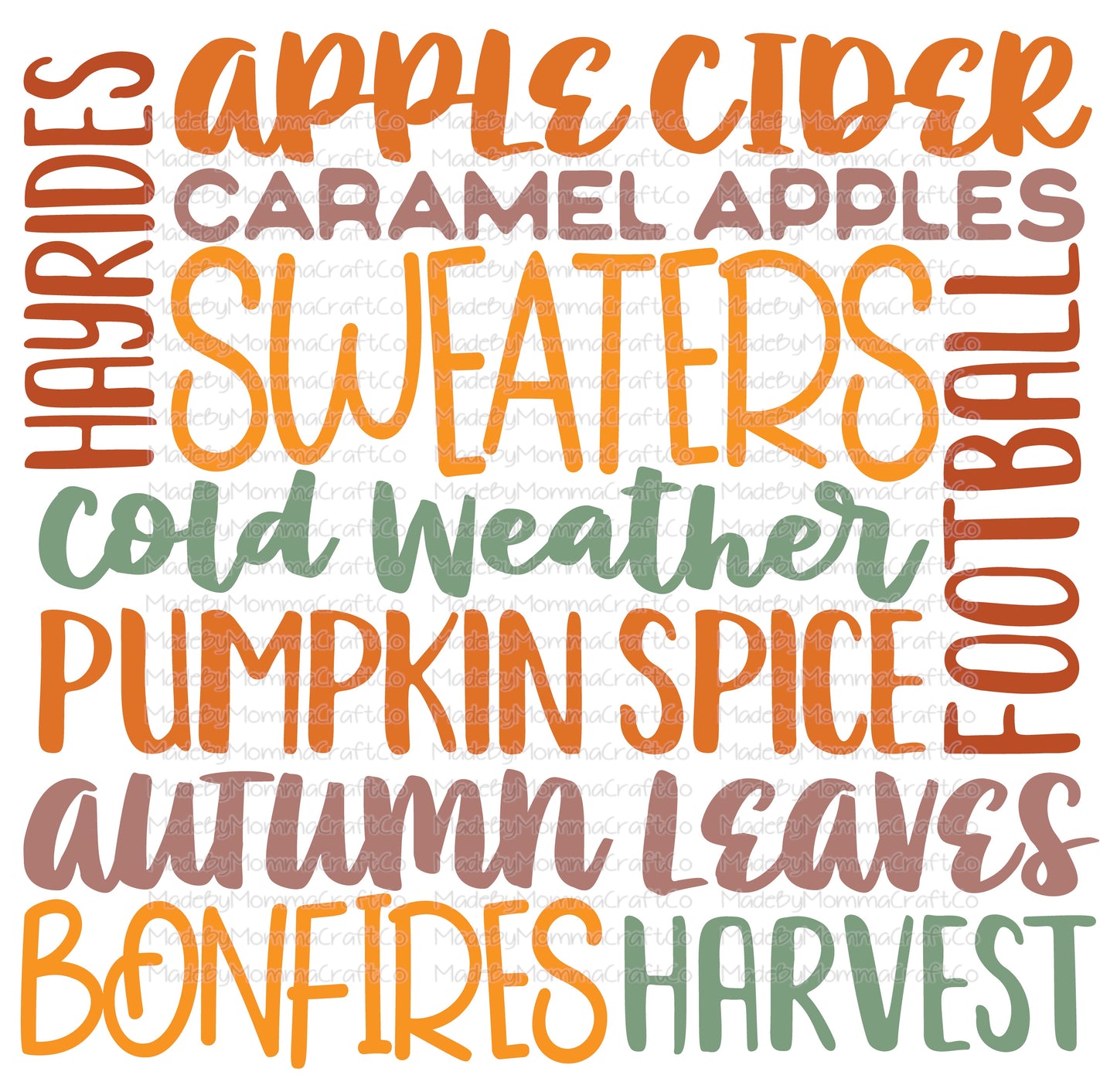 Fall Words -Cheat Clear Waterslide™ or White Cast Sticker