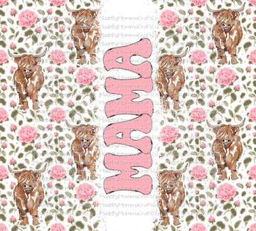 Mama Highland Cow Sublimation or Waterslide Wrap - 20oz and 30oz