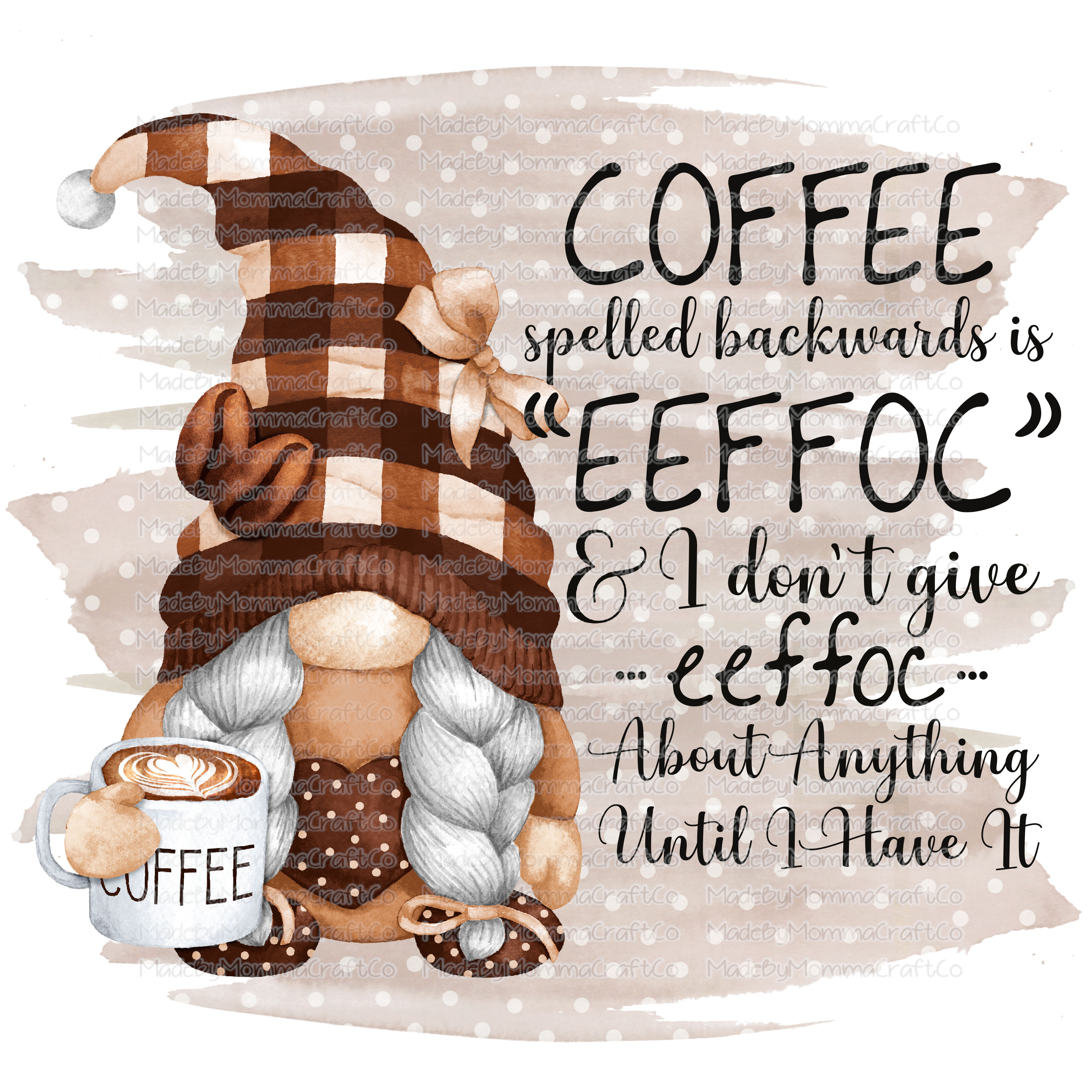 Coffee Spelled Backwards Gnome - Cheat Clear Waterslide™ or White Cast Sticker