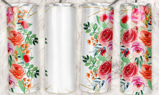 Gold Glam Marble Rose Floral Sublimation or Waterslide Wrap - 20oz and 30oz