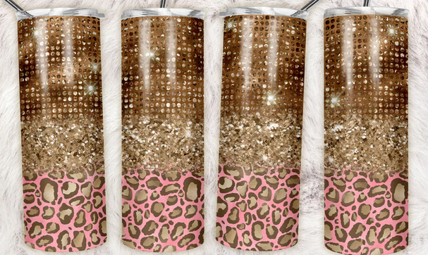 Gold Glitter Glam Pink Leopard Sublimation or Waterslide Wrap - 20oz and 30oz