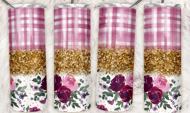 Gold Glitter Plum Flower Sublimation or Waterslide Wrap - 20oz and 30oz