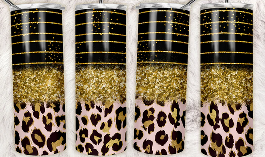 Gold Glitter Stripe Leopard Sublimation or Waterslide Wrap - 20oz and 30oz