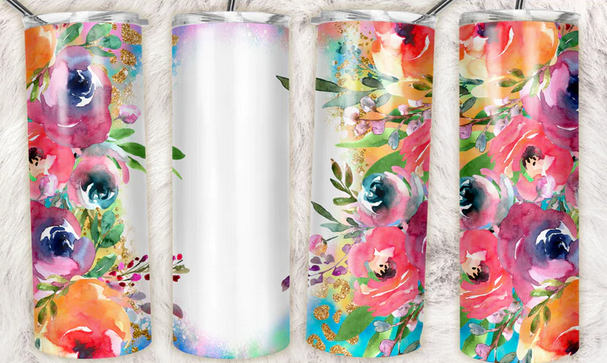 Happy Bright Watercolor Floral Sublimation or Waterslide Wrap - 20oz and 30oz