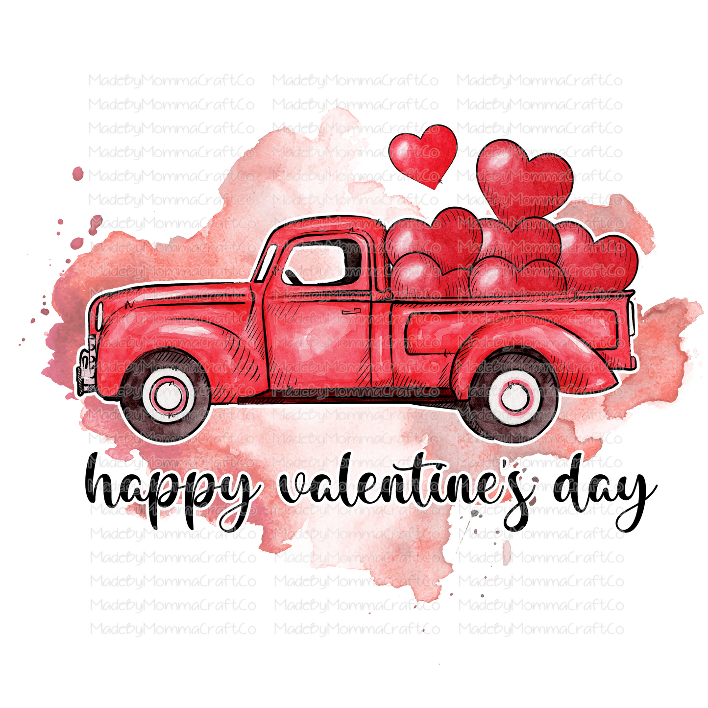 Happy Valentine Day Red Truck - Cheat Clear Waterslide™ or White Cast Sticker