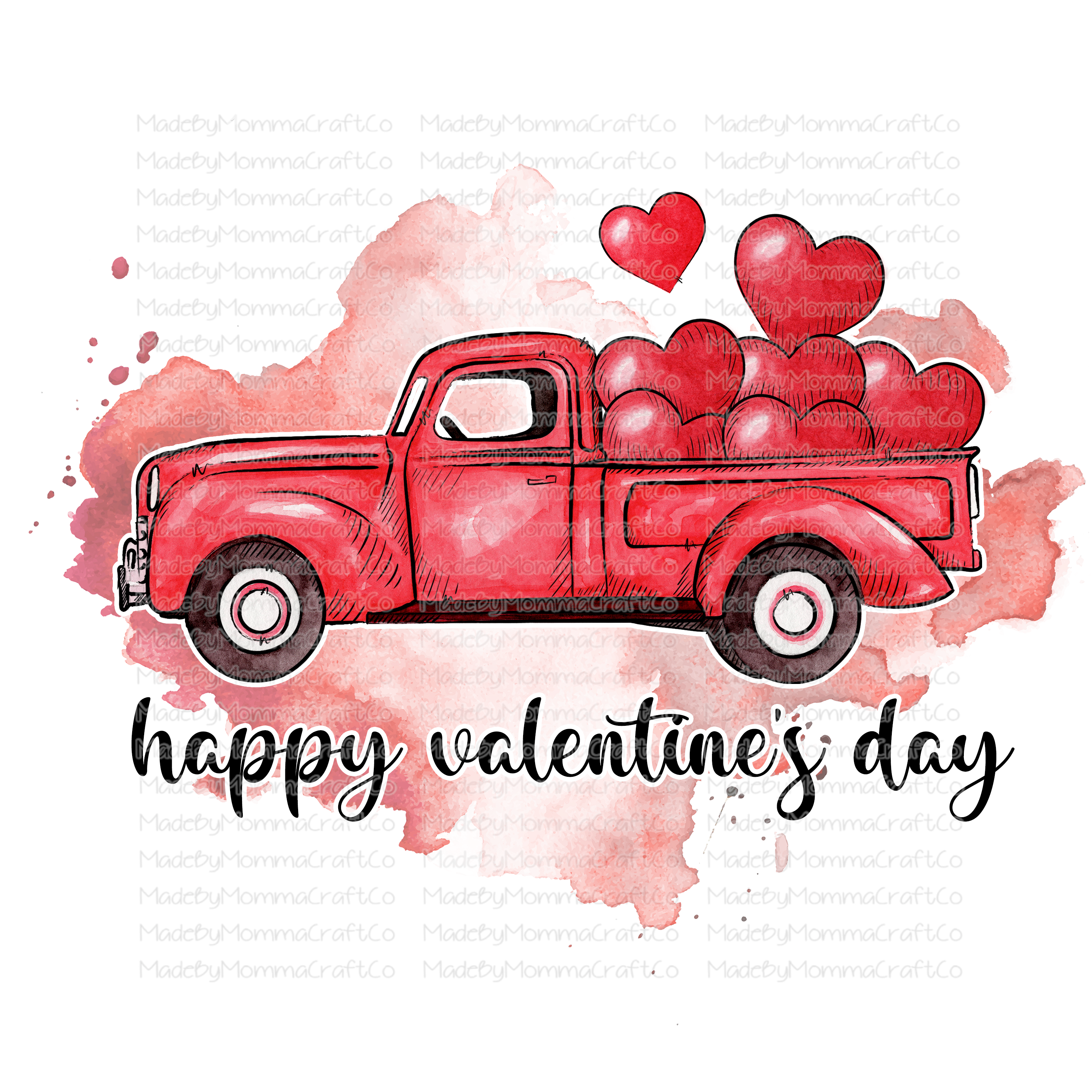 Happy Valentine Day Red Truck - Cheat Clear Waterslide™ or White Cast Sticker