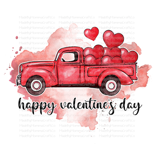 Happy Valentine Day Red Truck - Cheat Clear Waterslide™ or White Cast Sticker