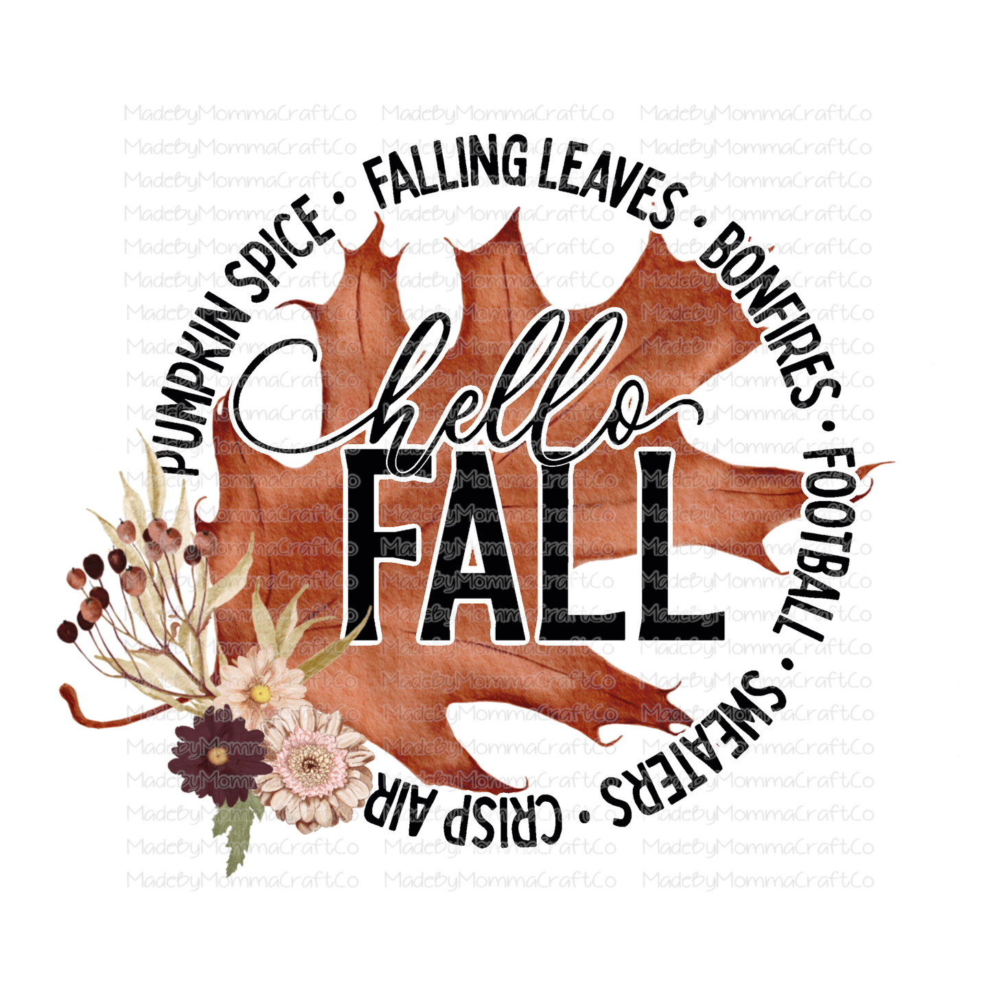 Hello Fall Leaf -Cheat Clear Waterslide™ or White Cast Sticker or Digital Download