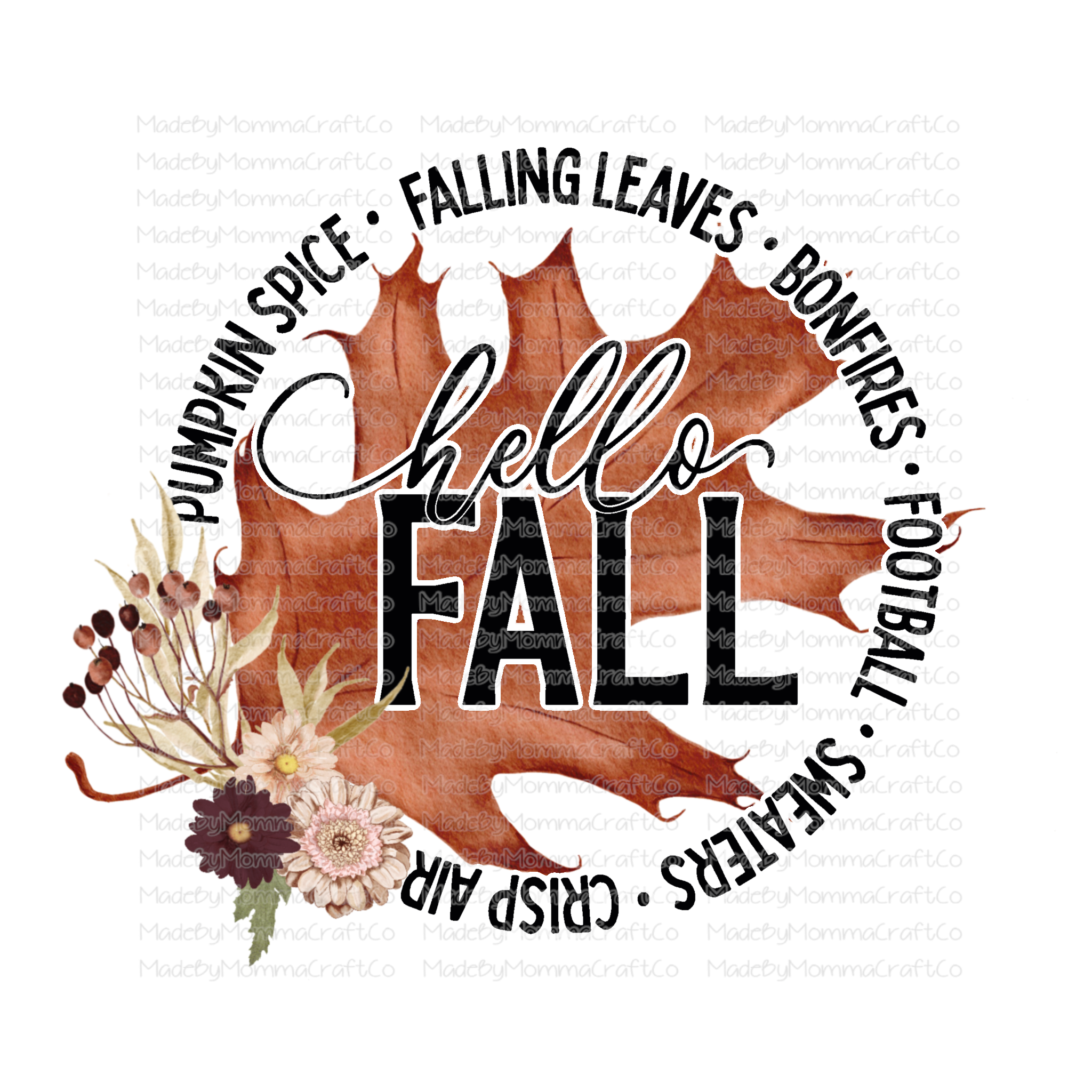 Hello Fall Leaf -Cheat Clear Waterslide™ or White Cast Sticker or Digital Download