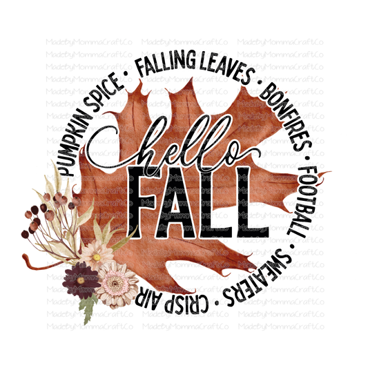 Hello Fall Leaf -Cheat Clear Waterslide™ or White Cast Sticker or Digital Download