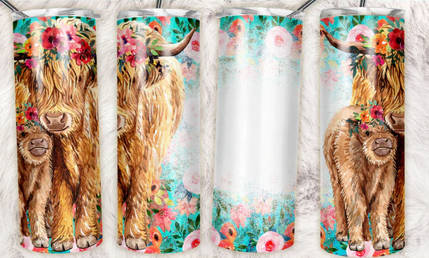 Highland Cow Mom & Baby Sublimation or Waterslide Wrap - 20oz and 30oz