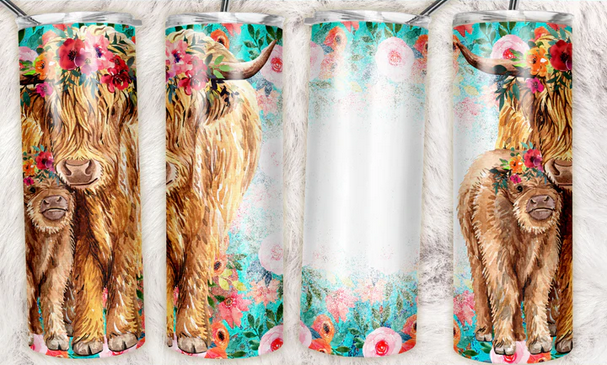 Highland Cow Mom &amp; Baby Sublimation or Waterslide Wrap - 20oz and 30oz