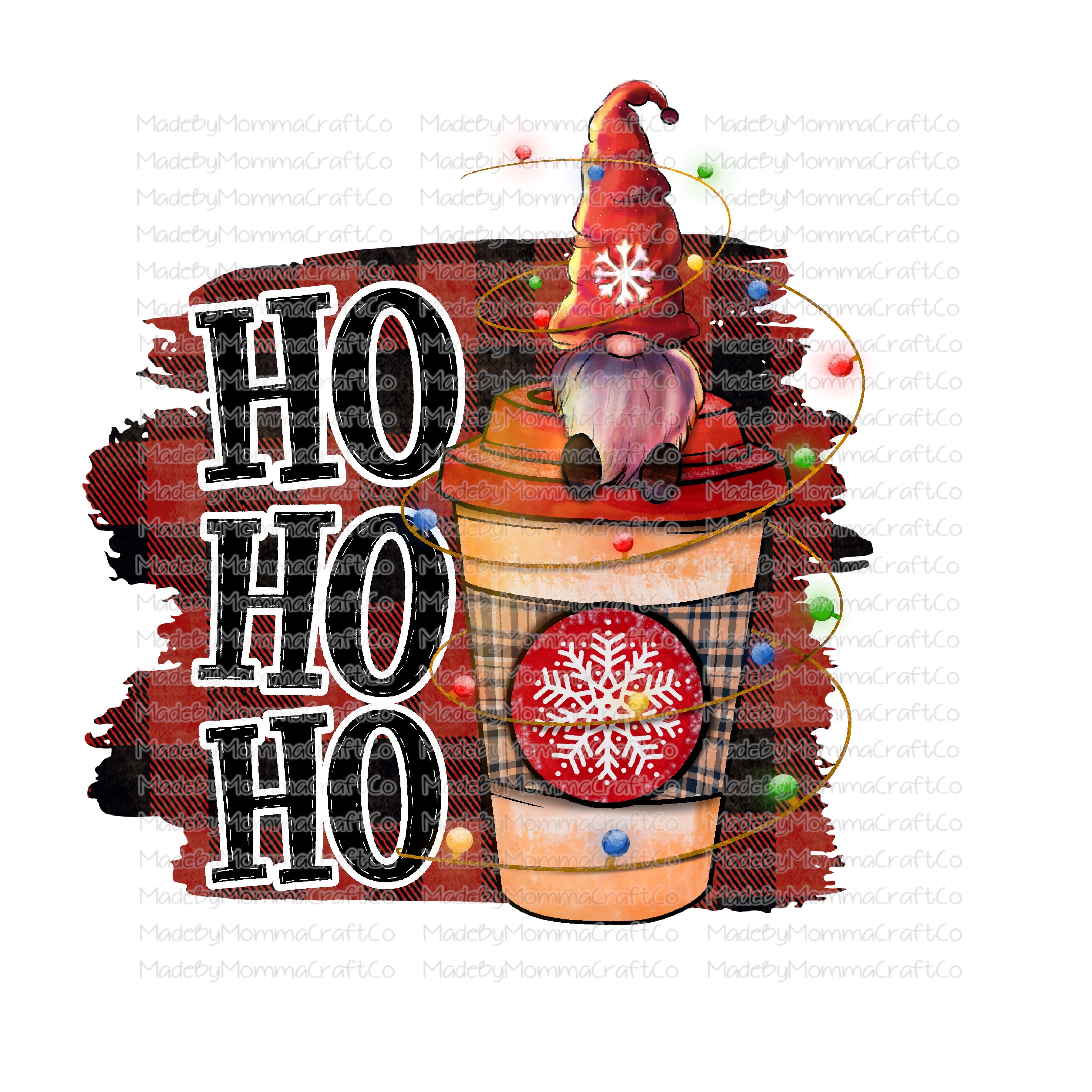 Ho Ho Ho Gnome Coffee Christmas -Cheat Clear Waterslide™ or White Cast Sticker