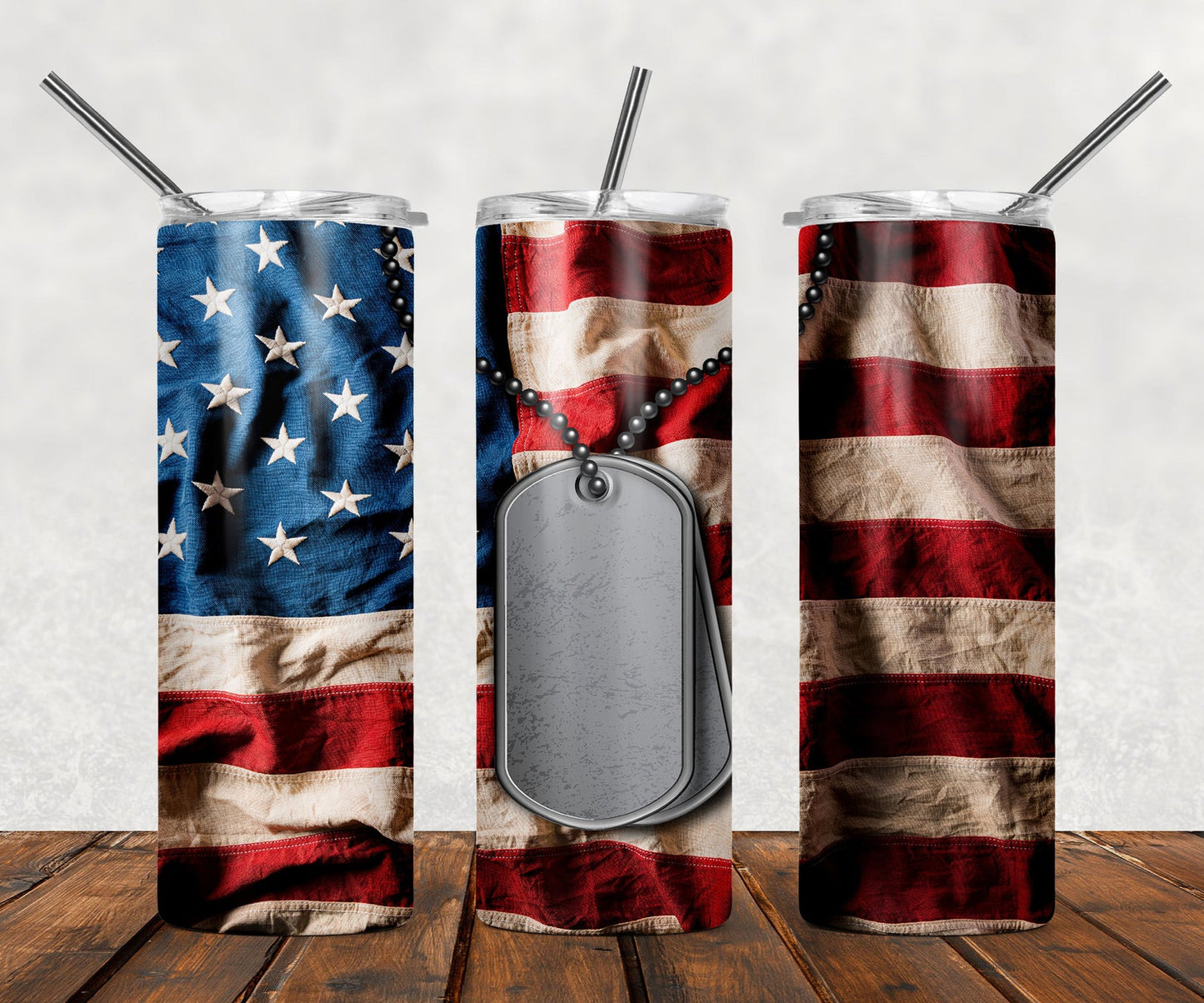 Dog Tags America Flag Sublimation Tumbler Wrap - Or Clear Waterslide Wrap