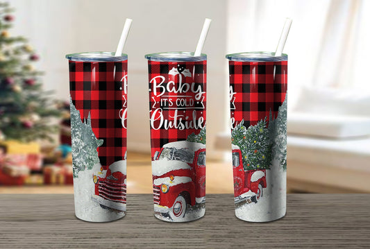 Baby it’s cold outside red plaid Sublimation Tumbler Wrap - Or Clear Waterslide Wrap