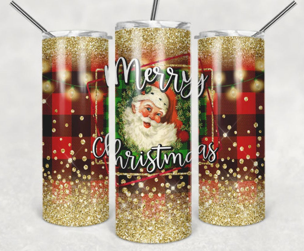 Merry Christmas Plaid Santa Sublimation Tumbler Wrap - Or Clear Waterslide Wrap