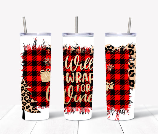 Wrap for Wine Plaid Christmas Sublimation Tumbler Wrap - Or Clear Waterslide Wrap