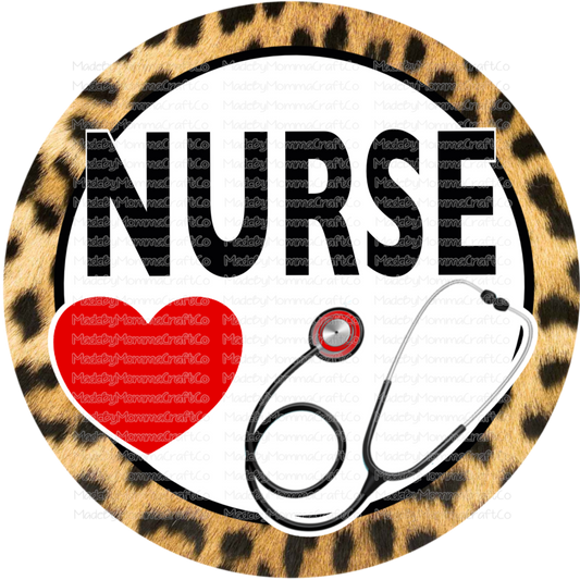 Nurse - Heart - Leopard Circle - Cheat Clear Waterslide™ or White Cast Sticker