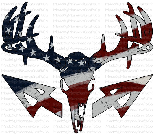 American Flag Deer Skull and Arrows Cheat Clear Waterslide™ or White Cast Sticker Or Digital Download