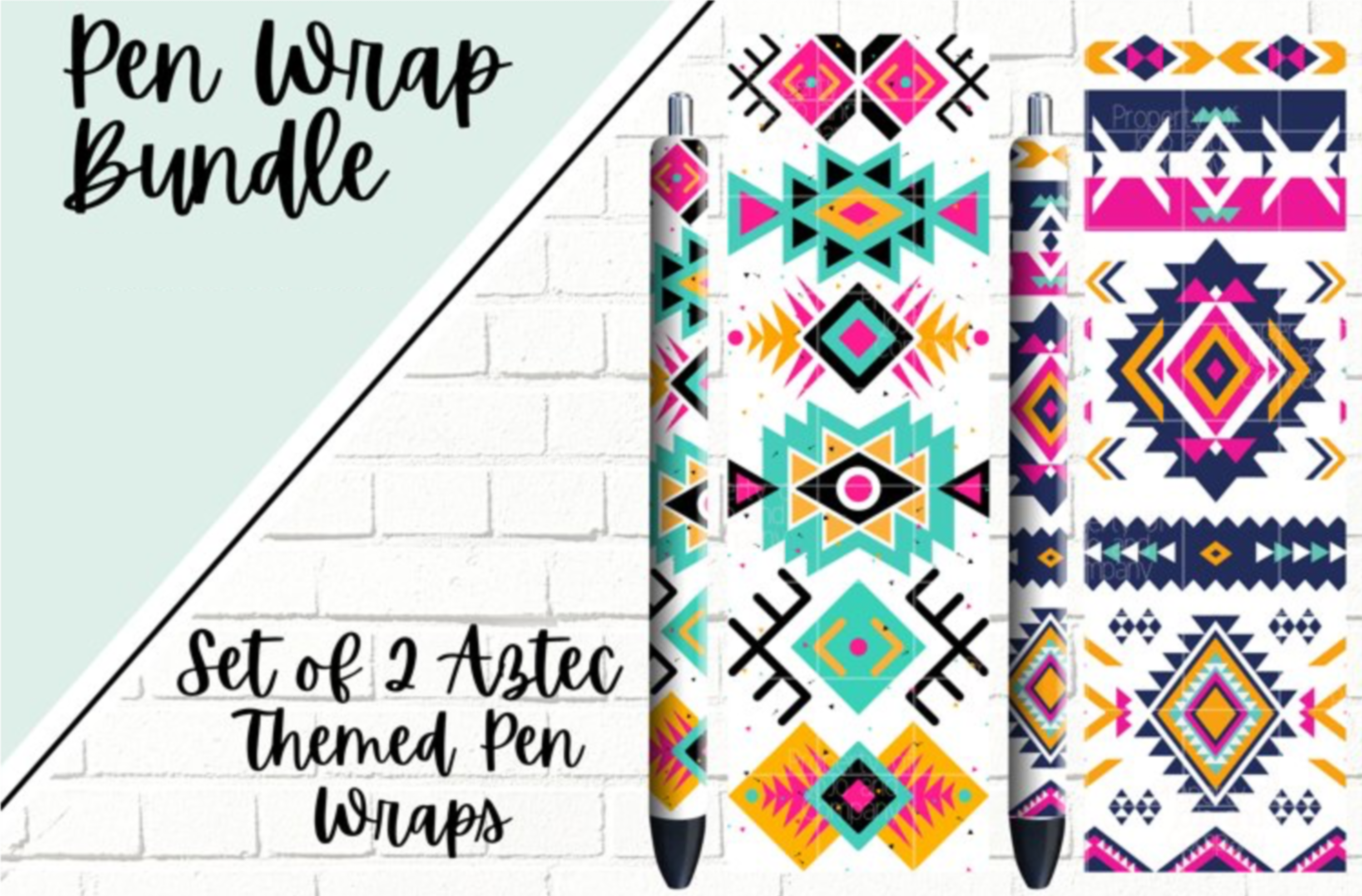 Aztec Set Of 2 Printed Waterslide Pen Wraps