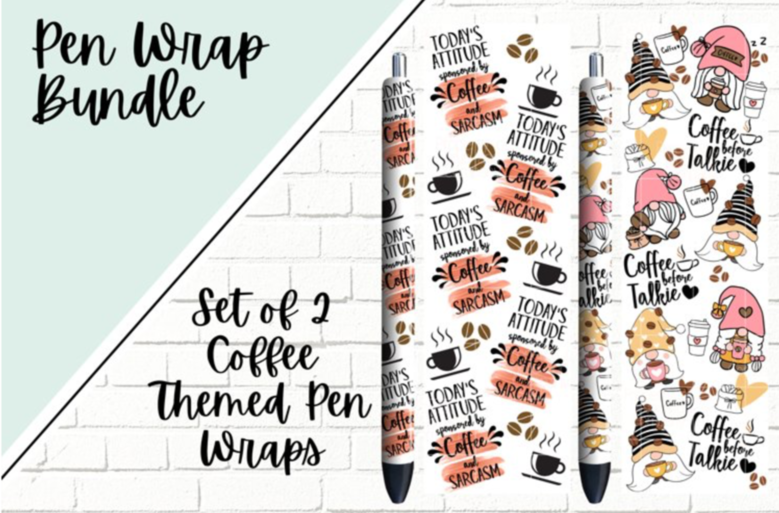 Coffee Gnome Set Of 2 Printed Waterslide Pen Wraps