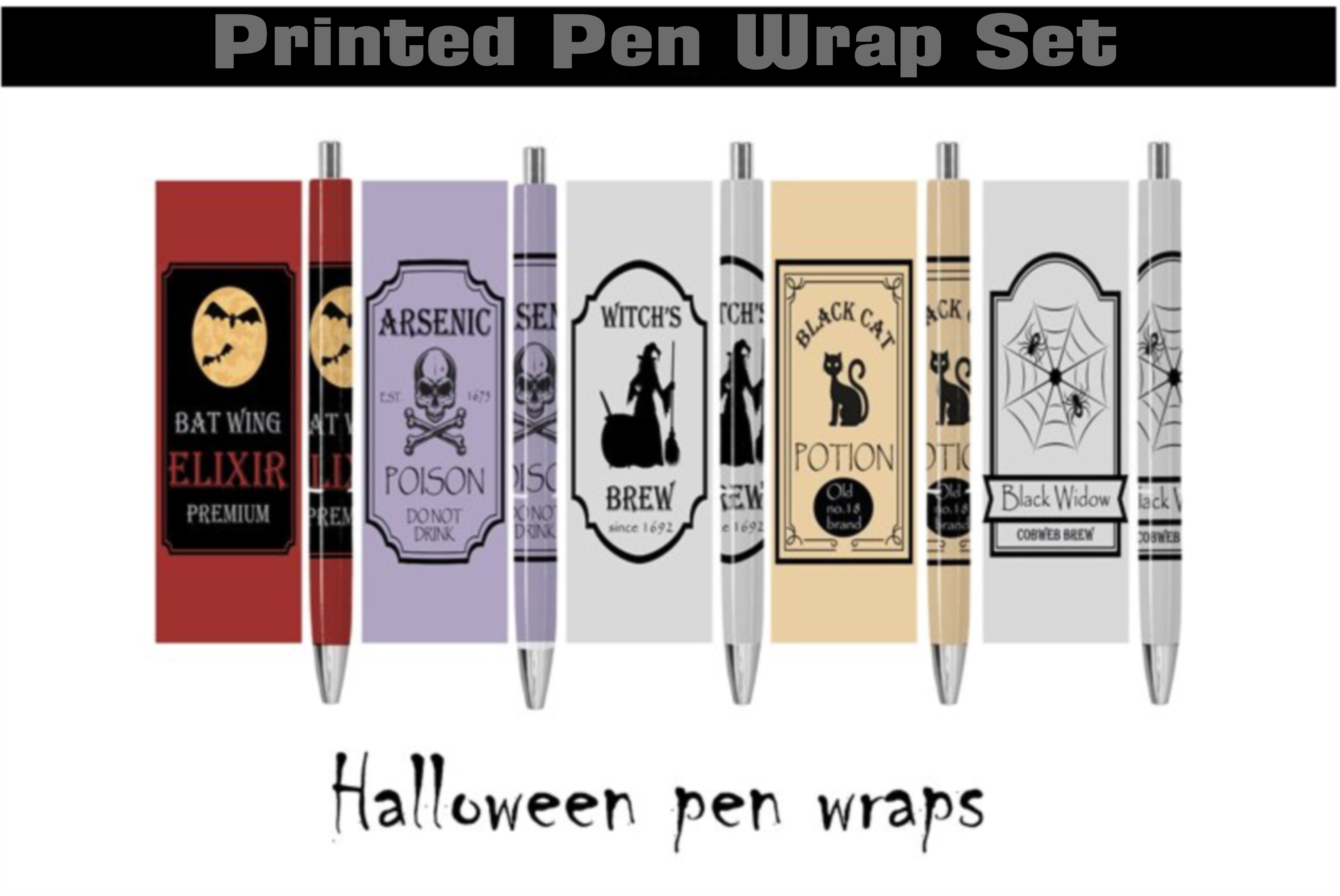 Halloween Set Of 5 Printed Waterslide Pen Wraps