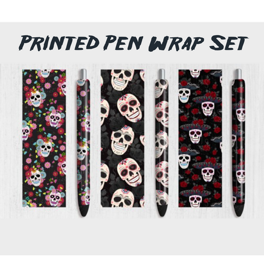 Sugar Skulls Set Of 3 Printed Waterslide Pen Wraps