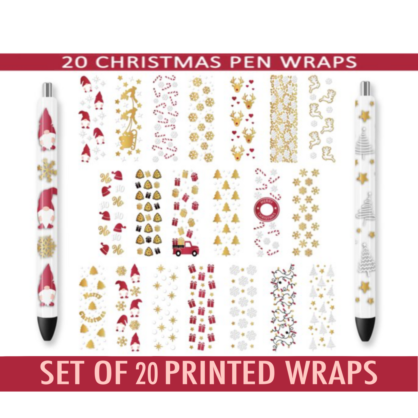 20 Christmas Pen Wraps - Cheat Clear Waterslide™ for All Pen Colors
