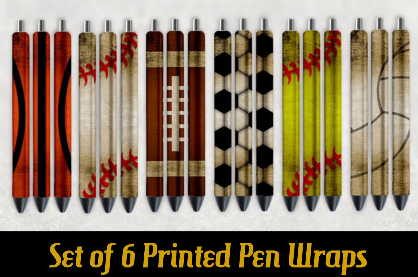 Sports Set Of 6 Printed Waterslide Pen Wraps