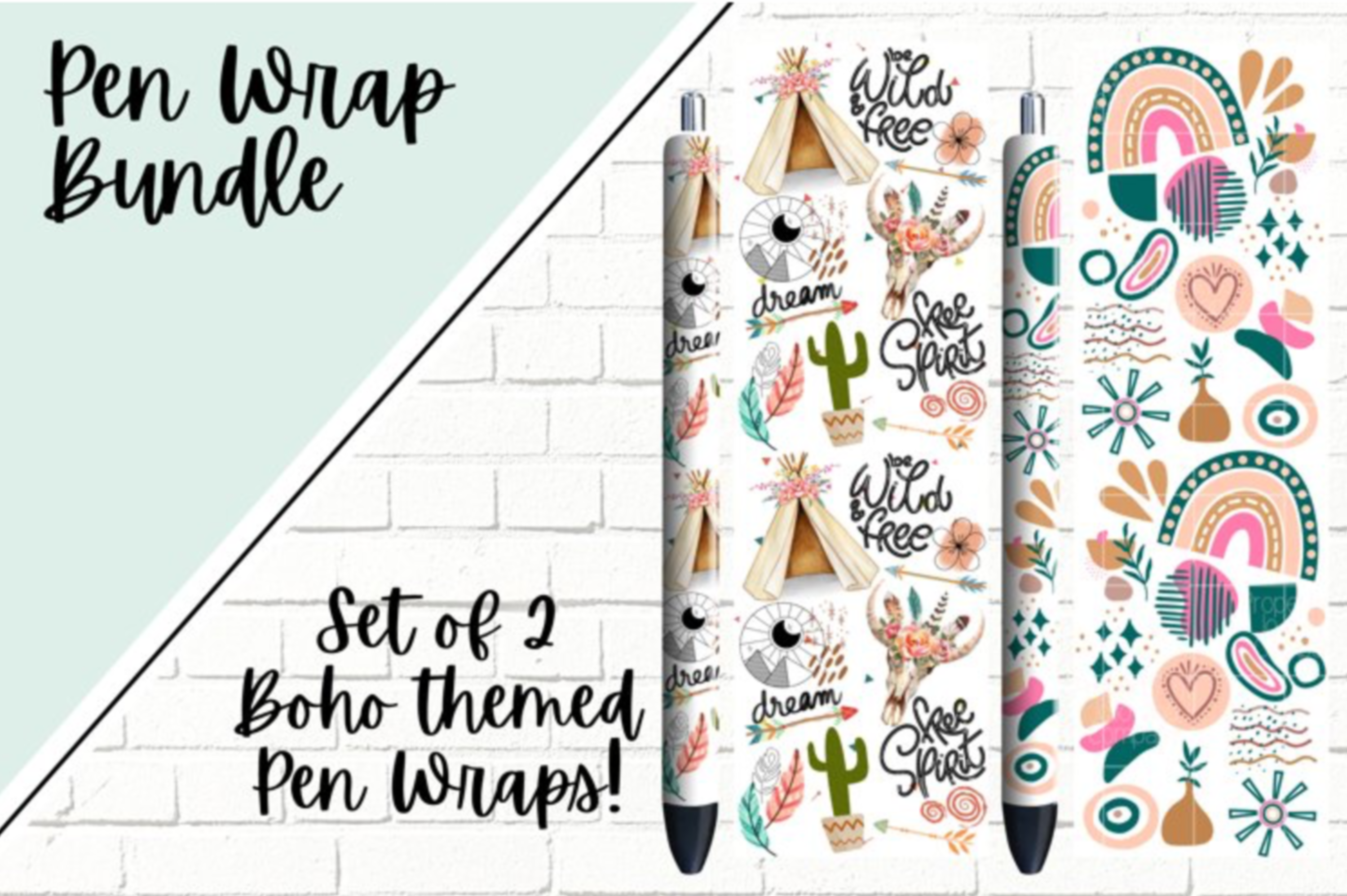 Boho Set Of 2 Printed Waterslide Pen Wraps