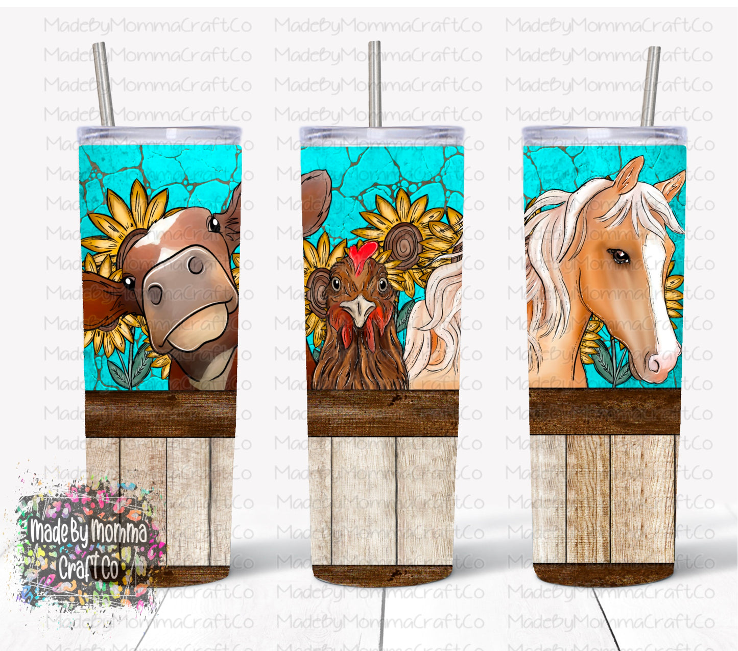 Farm Animals Wood Turquois Country Sublimation Tumbler Wrap - Or Clear Waterslide Wrap - Or Digital Download