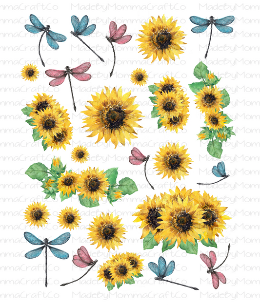 Sunflowers and Dragonflies Cheat Clear Waterslide ™ or Sticker Themed Sheet  Elements Sheet