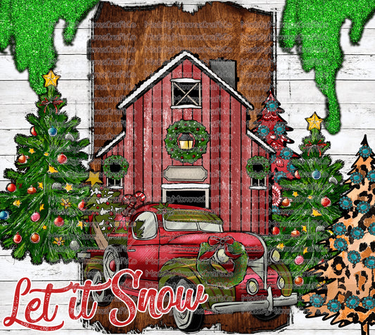 Let it Snow Christmas Truck Tumbler Wrap - Sublimation Vinyl Or Waterslide Wrap