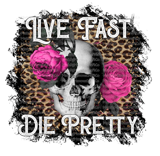 Live Fast Die Pretty Sugar Skull - Cheat Clear Waterslide™ or White Cast Sticker