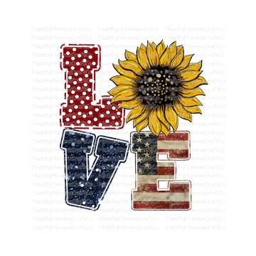 Love Patriotic Sunflower - Cheat Clear Waterslide™ or White Cast Sticker